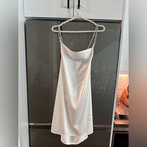 BRIDAL / BACHELORETTE SATIN DRESS WITH CRYSTAL STRAPS AND OPEN BACK